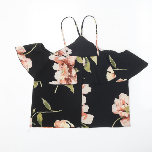 AX Paris Womens Black Floral Polyester Basic Tank Size 8 Halter