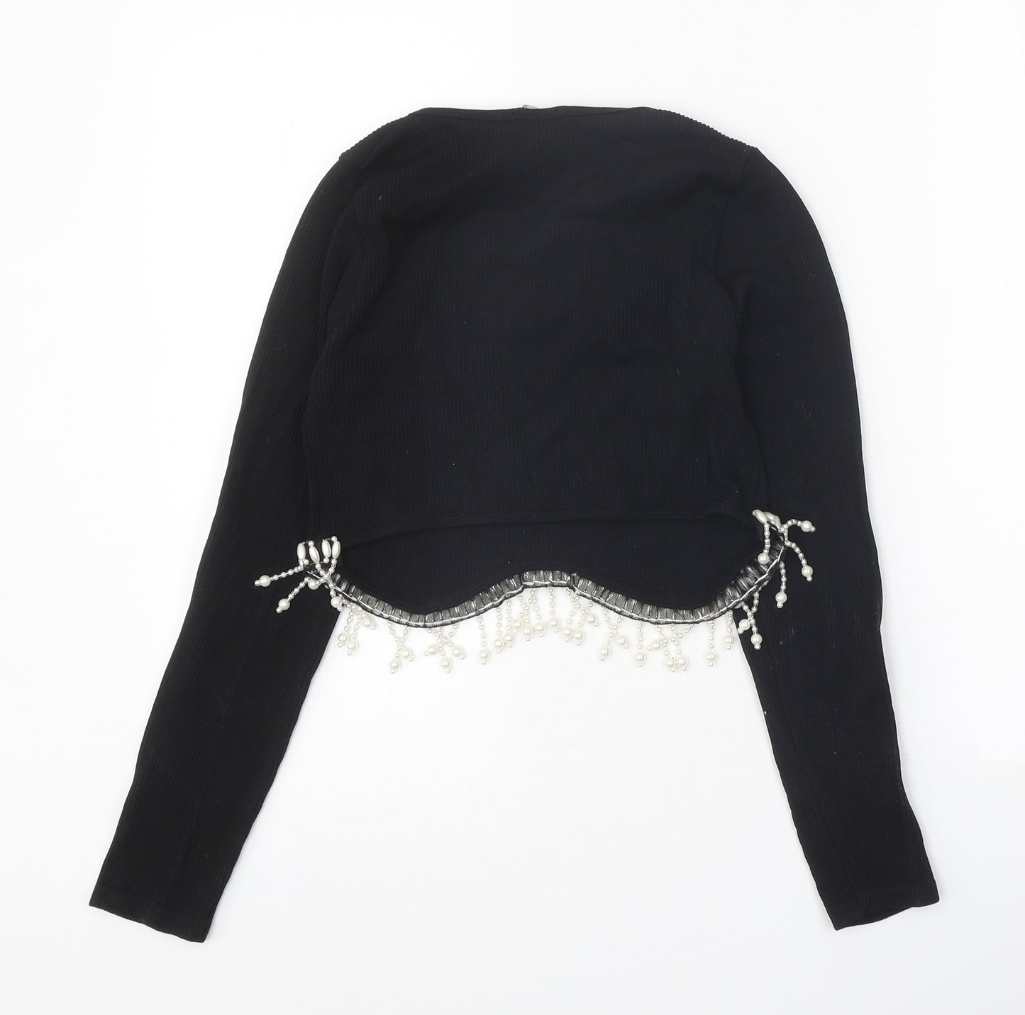 Zara Womens Black Polyamide Cropped T-Shirt Size M Round Neck