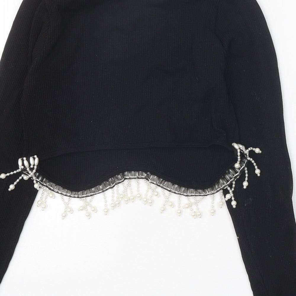 Zara Womens Black Polyamide Cropped T-Shirt Size M Round Neck
