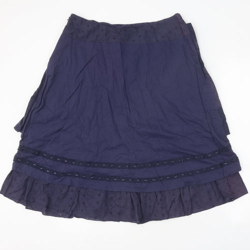 Preworn Womens Blue Geometric Cotton Peasant Skirt Size 14 Zip