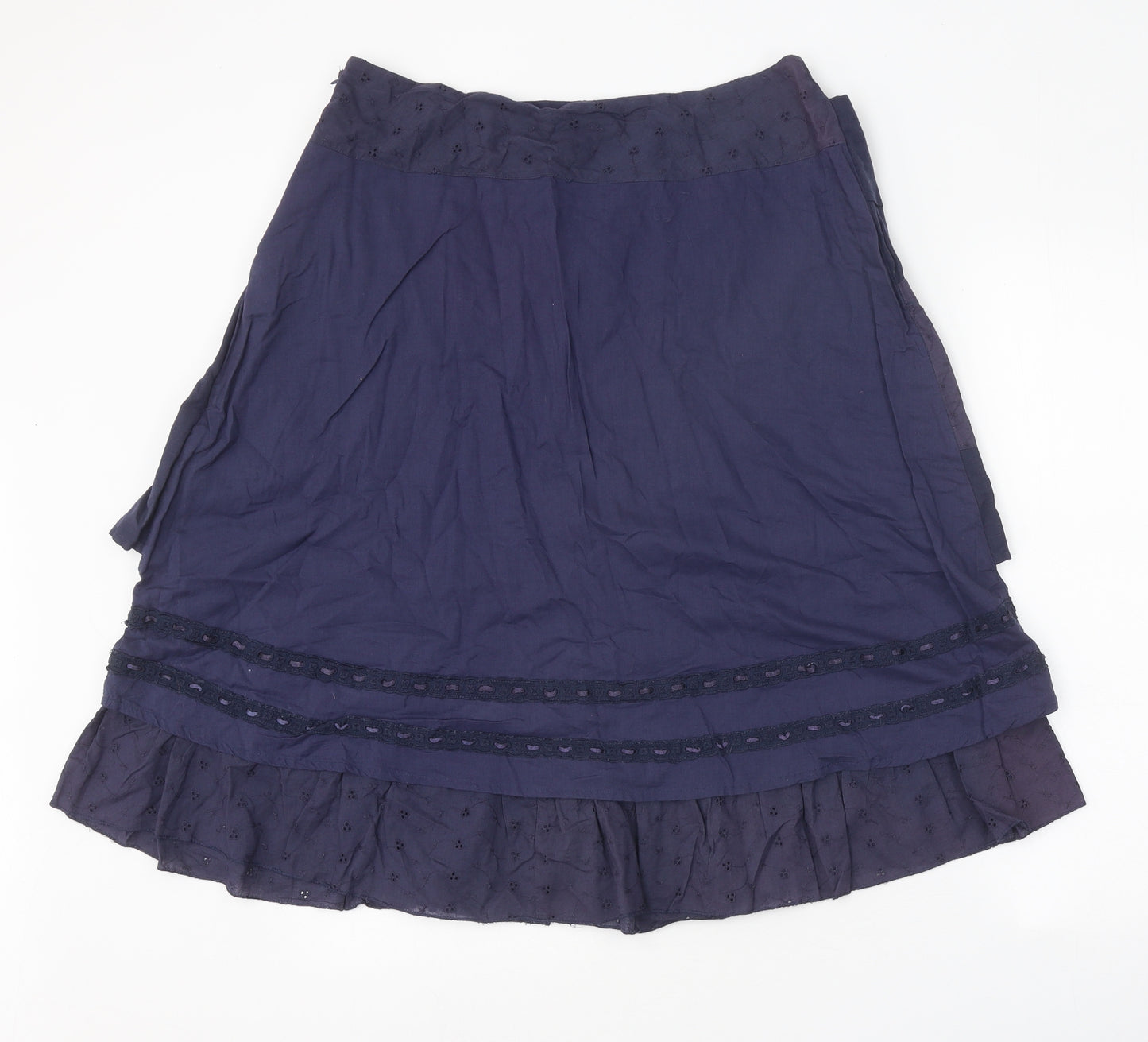 Preworn Womens Blue Geometric Cotton Peasant Skirt Size 14 Zip
