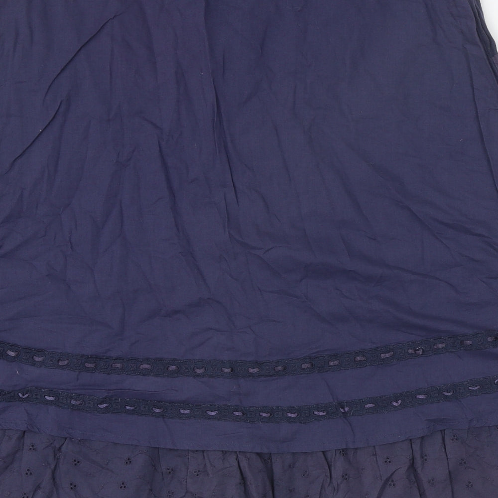 Preworn Womens Blue Geometric Cotton Peasant Skirt Size 14 Zip
