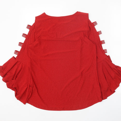 Klass Womens Red Polyester Basic Blouse Size S Boat Neck - Cold Shoulder Bell Sleeve
