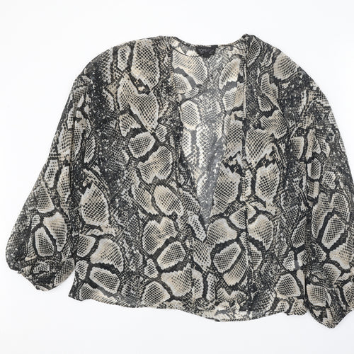 Topshop Womens Black Animal Print Polyester Kimono Blouse Size 8 V-Neck - Snake Skin Print