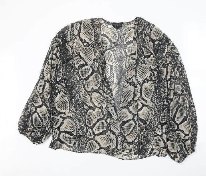 Topshop Womens Black Animal Print Polyester Kimono Blouse Size 8 V-Neck - Snake Skin Print
