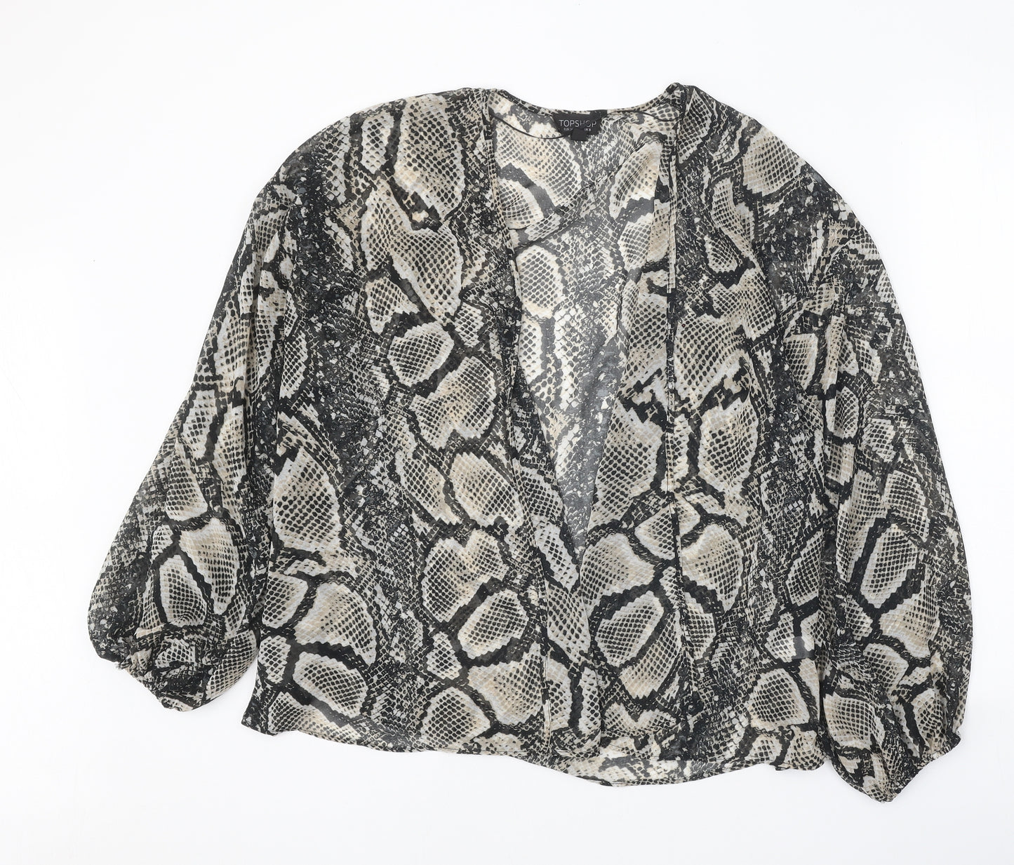 Topshop Womens Black Animal Print Polyester Kimono Blouse Size 8 V-Neck - Snake Skin Print