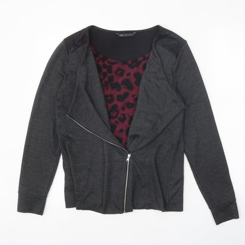 Marks and Spencer Womens Grey Round Neck Animal Print Polyester Cardigan Jumper Size 12 - Leopard Pattern Twin Set