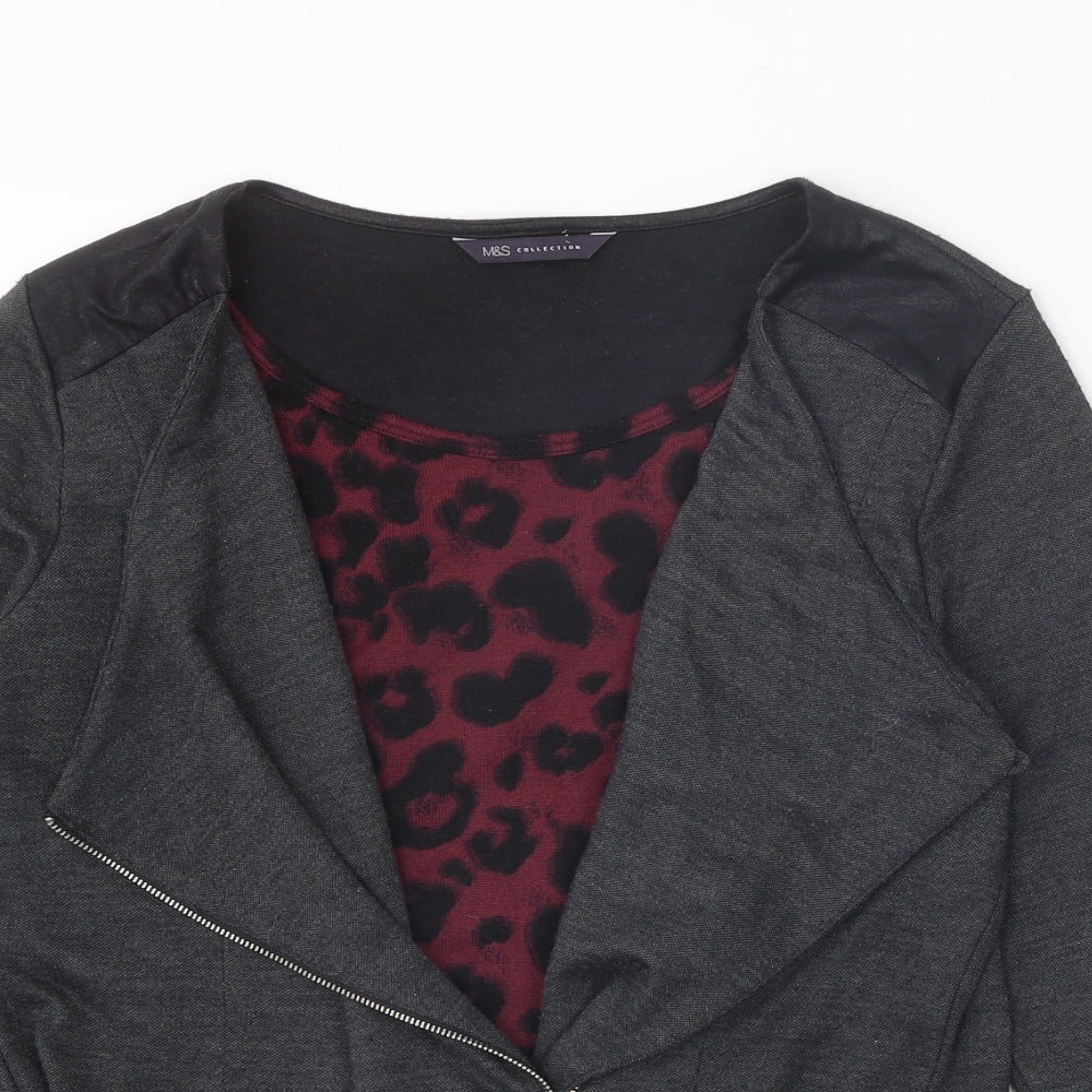 Marks and Spencer Womens Grey Round Neck Animal Print Polyester Cardigan Jumper Size 12 - Leopard Pattern Twin Set