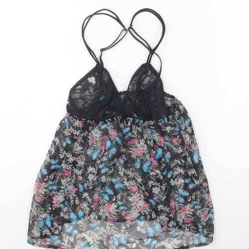 Accessorize Womens Black Geometric Polyester Basic Tank Size 10 V-Neck - Lace Detail, Butterfly Print