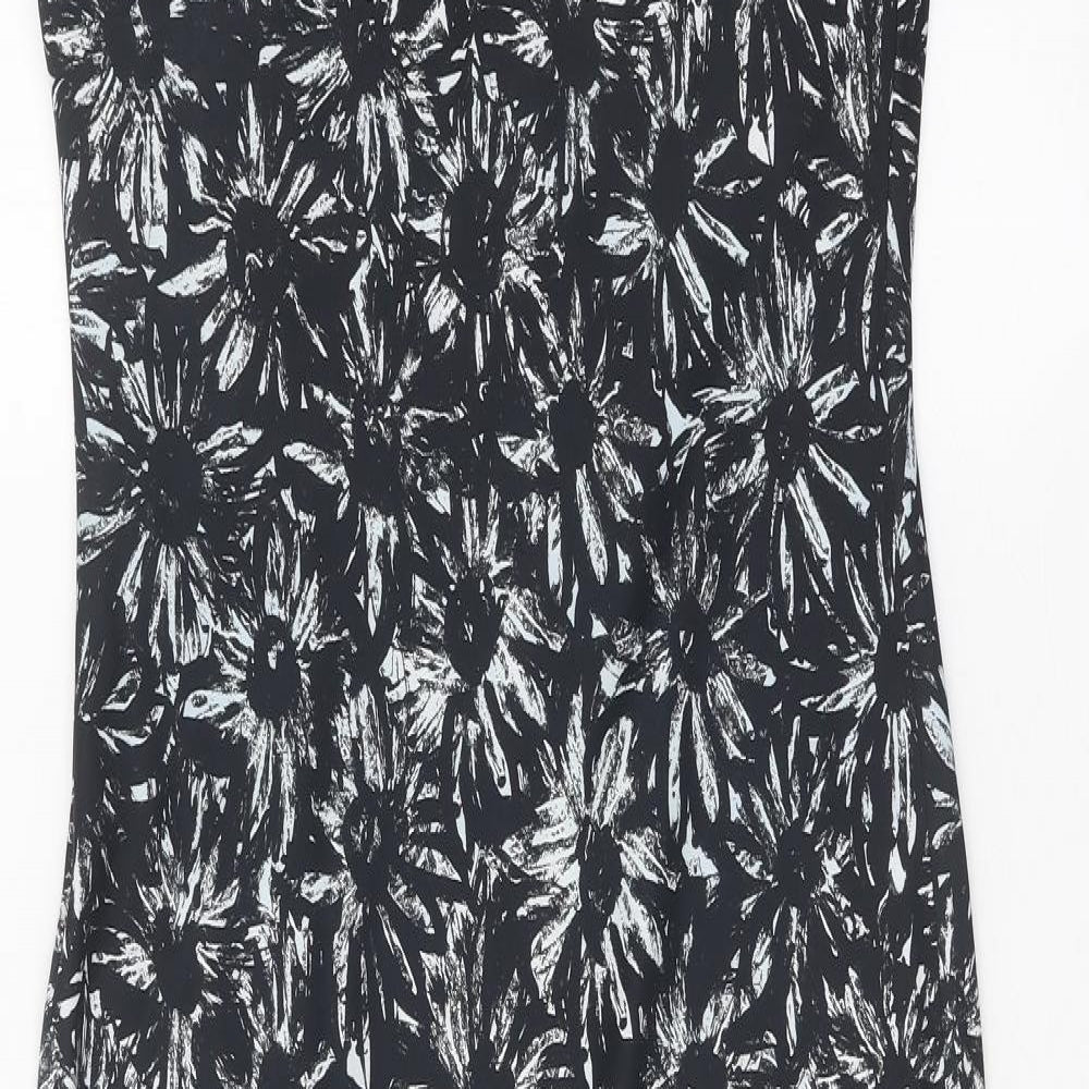 Topshop Womens Black Floral Polyester Slip Dress Size 10 V-Neck Pullover