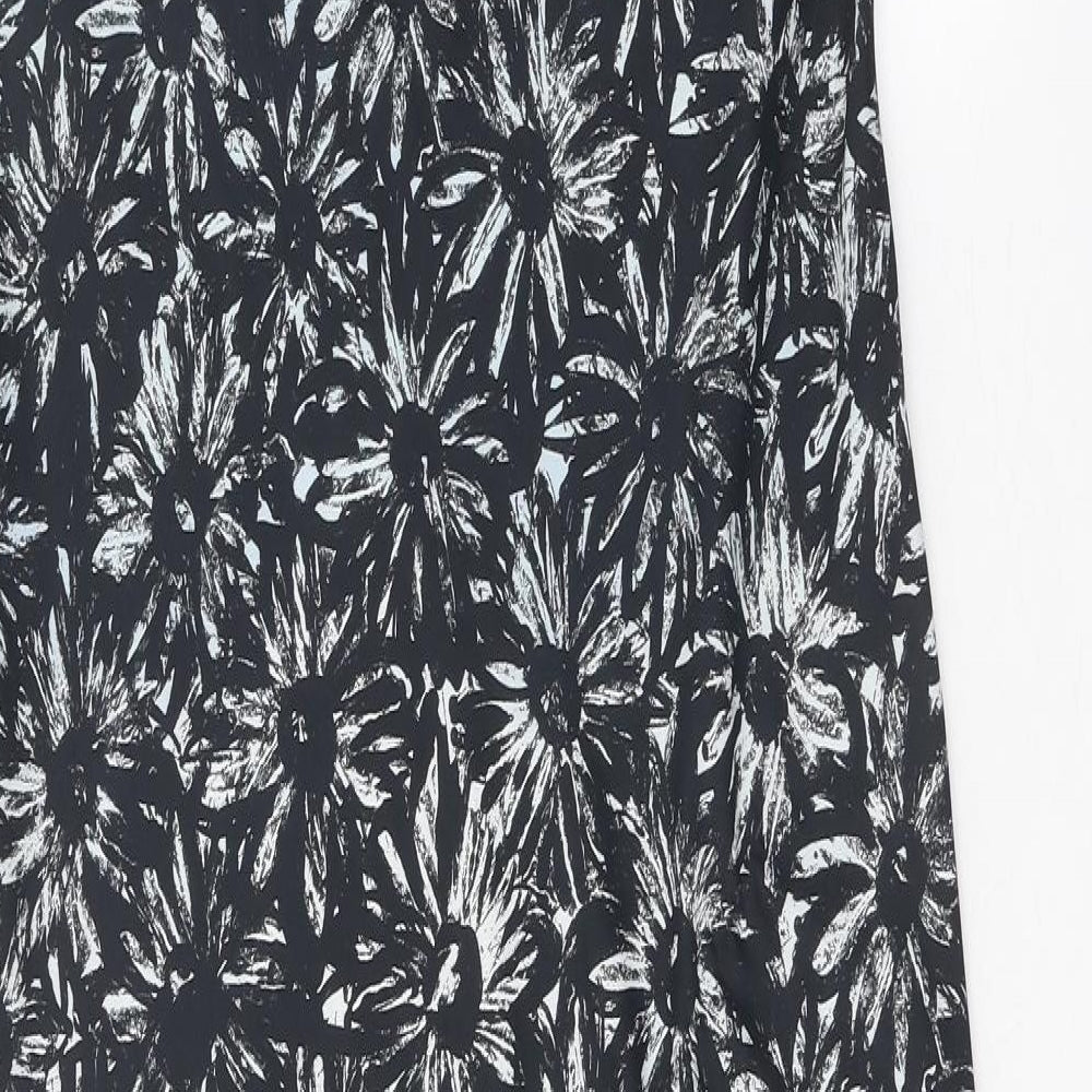 Topshop Womens Black Floral Polyester Slip Dress Size 10 V-Neck Pullover