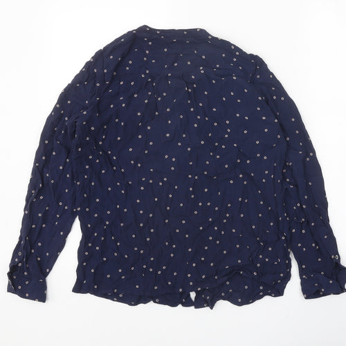 Boden Womens Blue Geometric Viscose Basic Button-Up Size 14 V-Neck - Broderie Anglaise Details