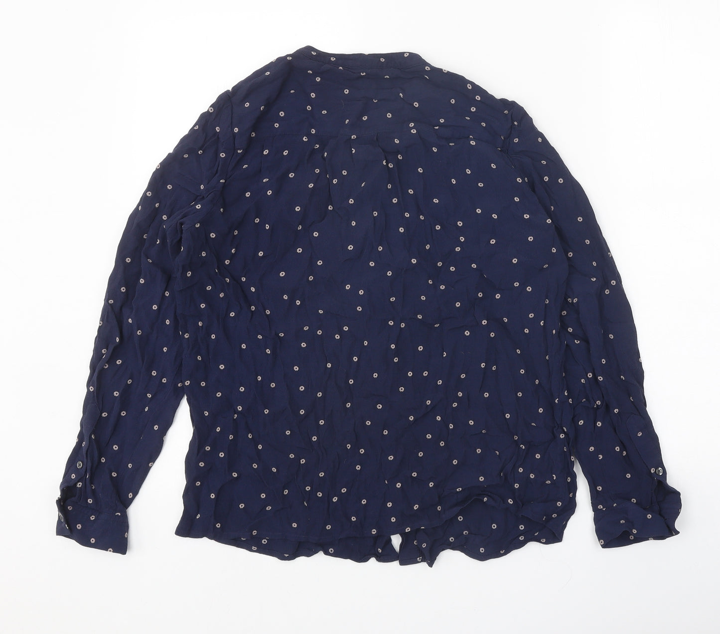 Boden Womens Blue Geometric Viscose Basic Button-Up Size 14 V-Neck - Broderie Anglaise Details