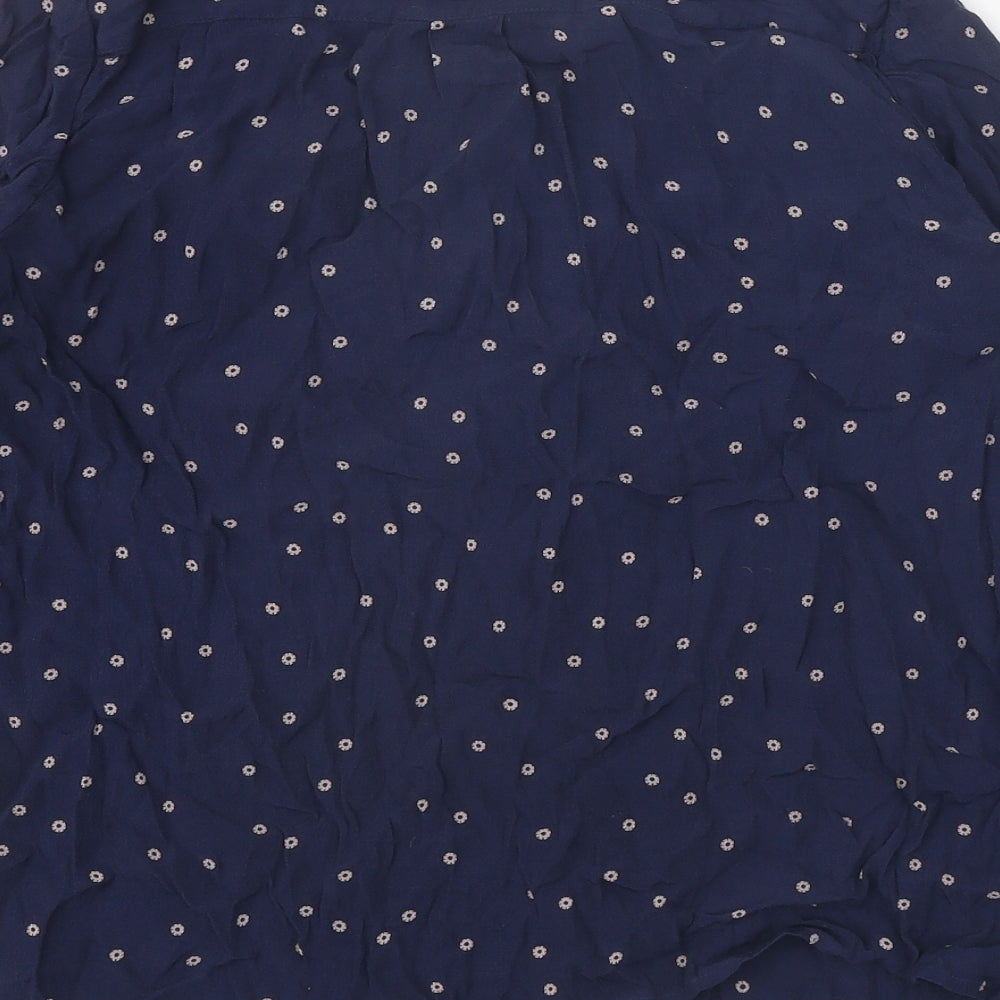 Boden Womens Blue Geometric Viscose Basic Button-Up Size 14 V-Neck - Broderie Anglaise Details