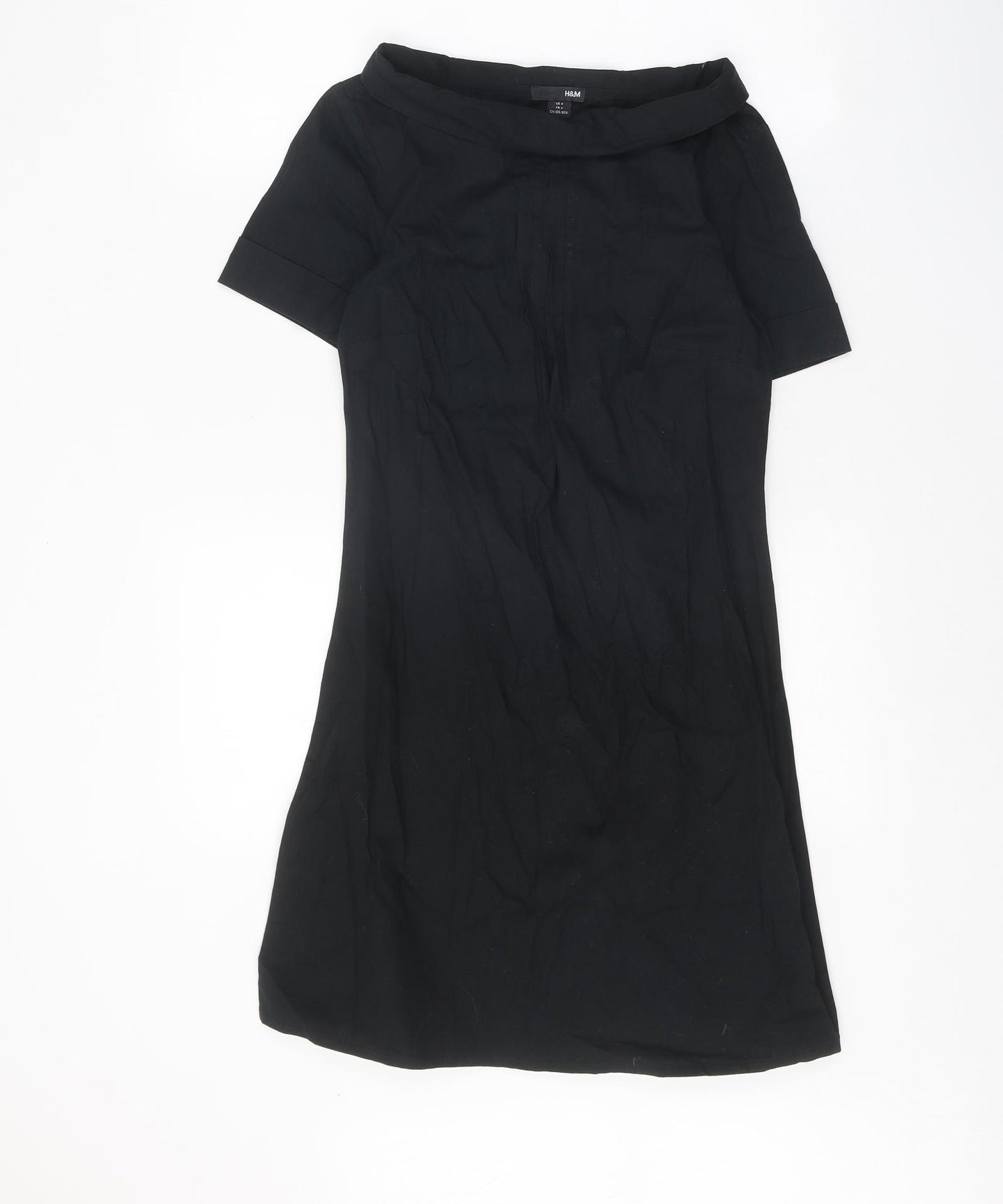 H&M Womens Black Cotton A-Line Size 6 Boat Neck Pullover