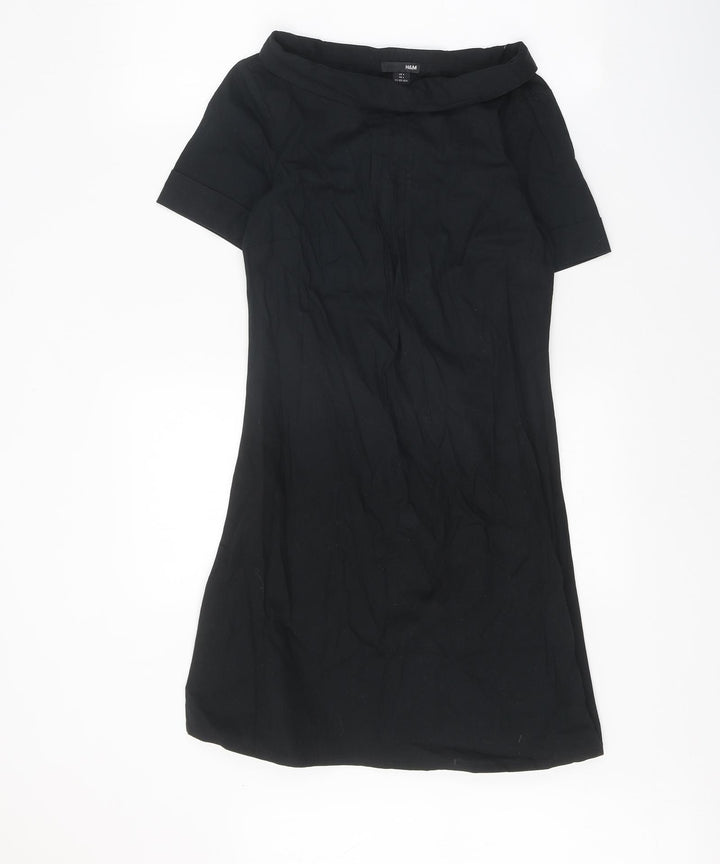 H&M Womens Black Cotton A-Line Size 6 Boat Neck Pullover