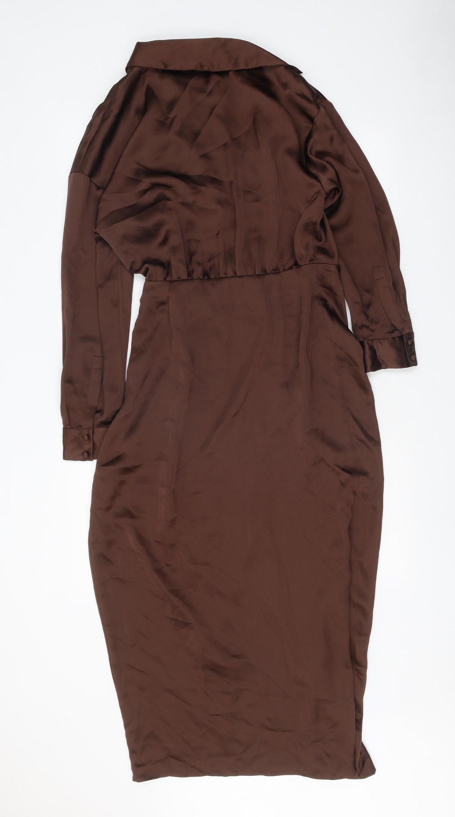 Zara Womens Brown Polyester Sheath Size M Collared Button