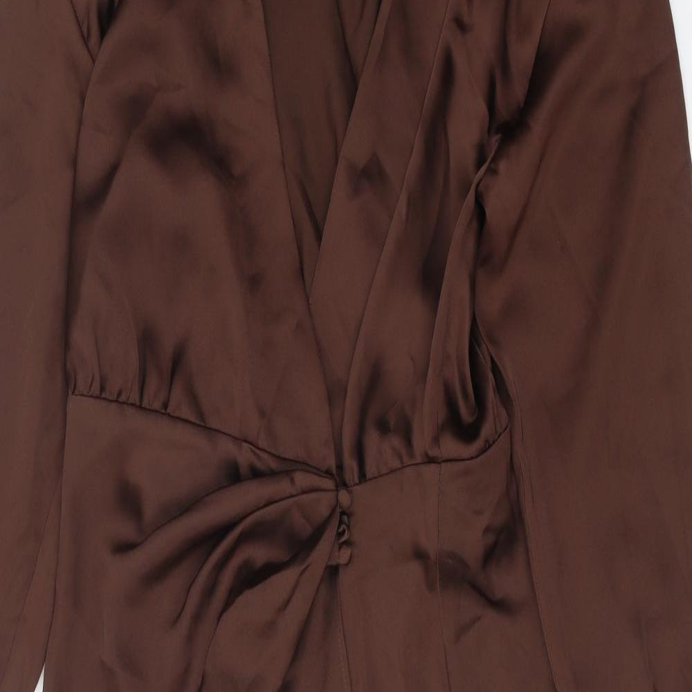 Zara Womens Brown Polyester Sheath Size M Collared Button
