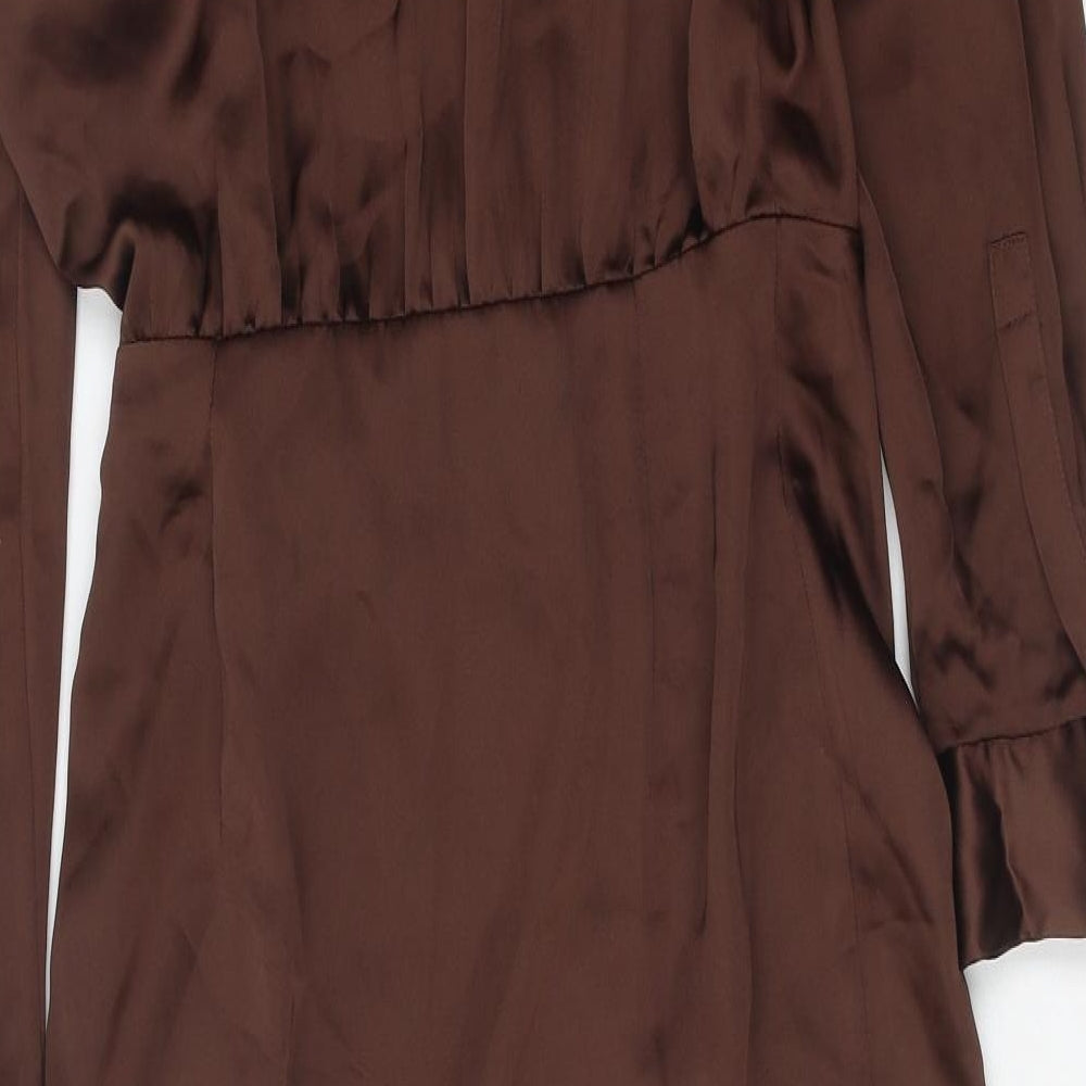 Zara Womens Brown Polyester Sheath Size M Collared Button
