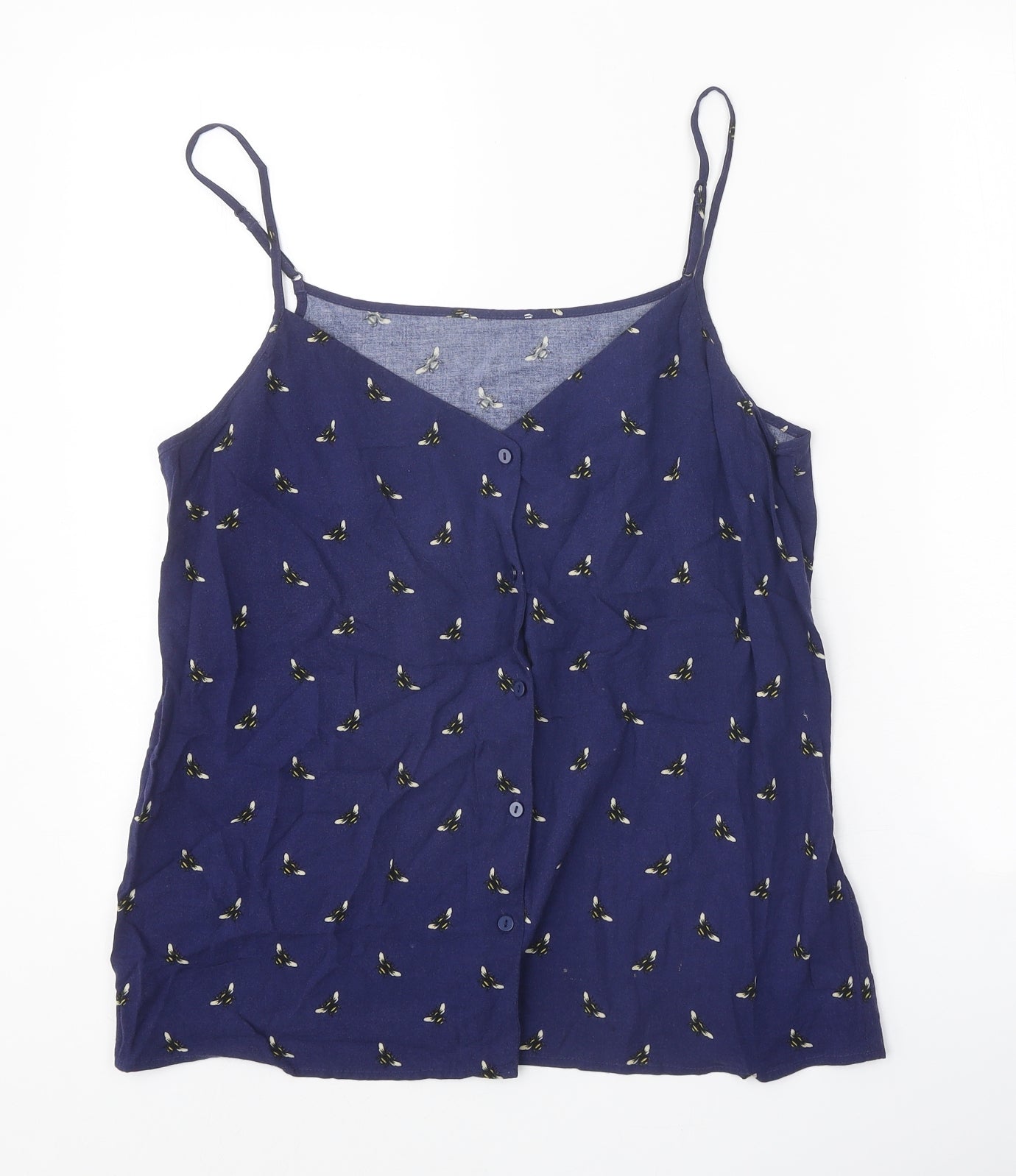 Warehouse Womens Blue Geometric Viscose Basic Tank Size 14 V-Neck - Bee Print