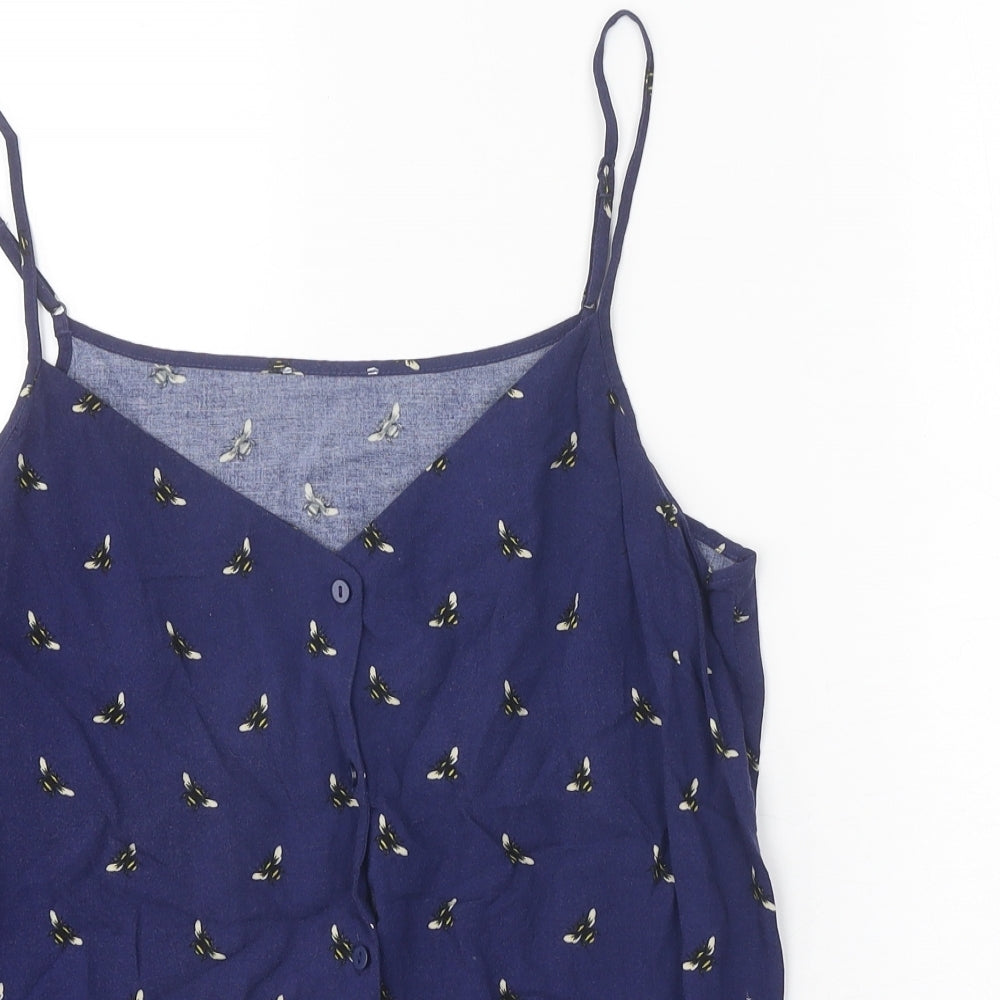Warehouse Womens Blue Geometric Viscose Basic Tank Size 14 V-Neck - Bee Print