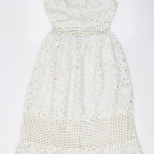 Miss Selfridge Womens White Polyester Tank Dress Size 8 Boat Neck Zip
