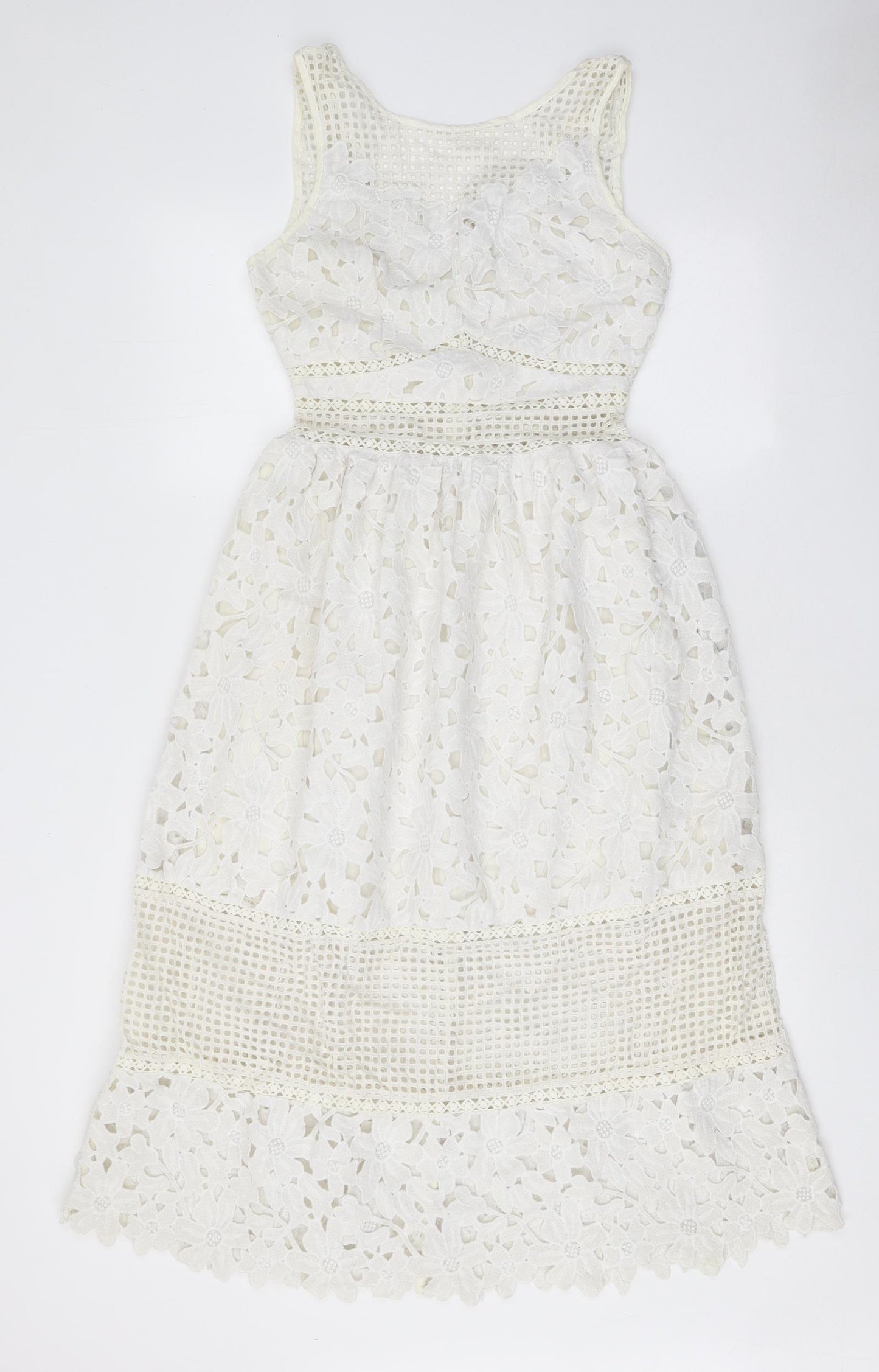 Miss Selfridge Womens White Polyester Tank Dress Size 8 Boat Neck Zip