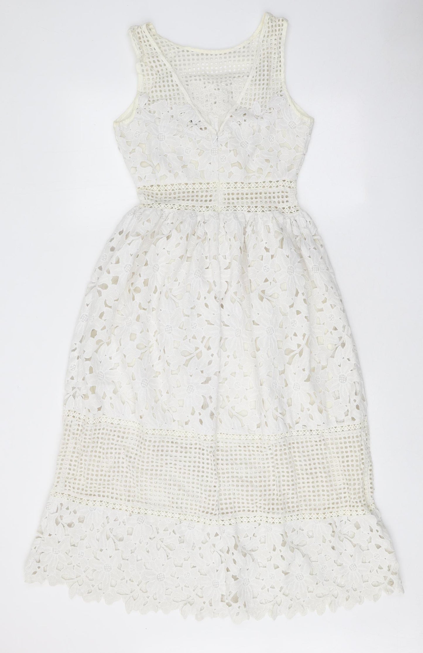 Miss Selfridge Womens White Polyester Tank Dress Size 8 Boat Neck Zip