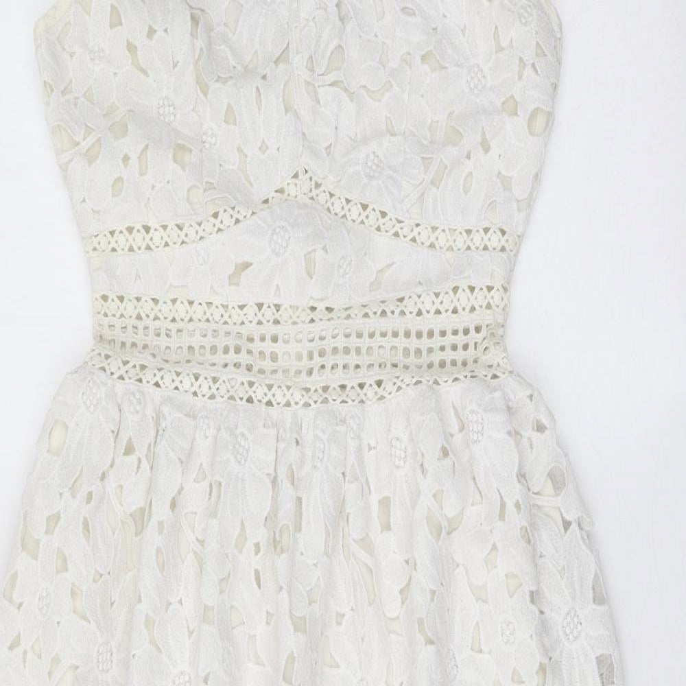 Miss Selfridge Womens White Polyester Tank Dress Size 8 Boat Neck Zip