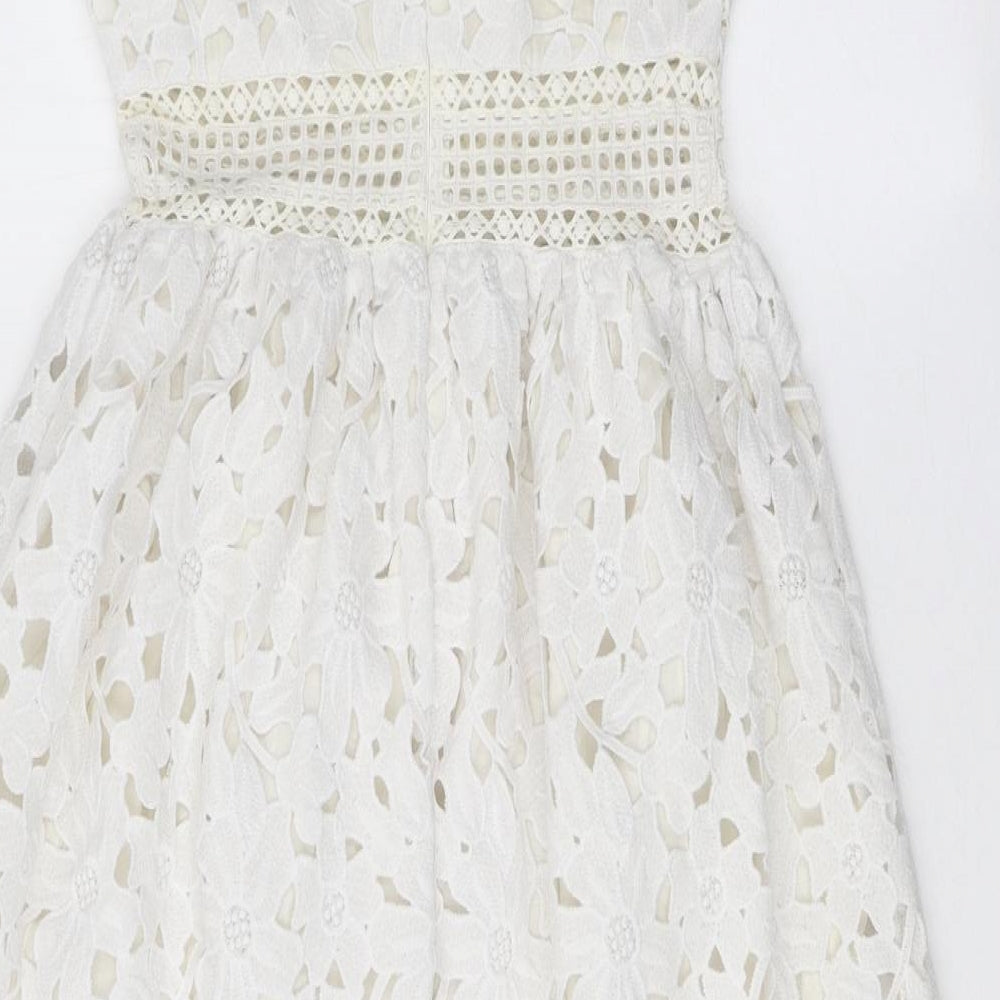 Miss Selfridge Womens White Polyester Tank Dress Size 8 Boat Neck Zip