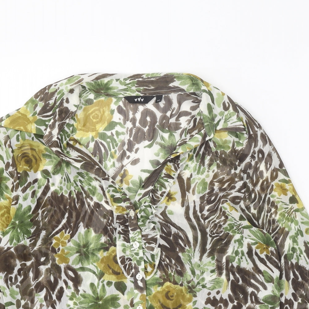 Per Una Womens Green Geometric Polyester Basic Button-Up Size 14 V-Neck