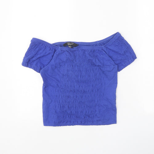 New Look Girls Blue Cotton Cropped Tank Size 14-15 Years Off the Shoulder Pullover - Shirred
