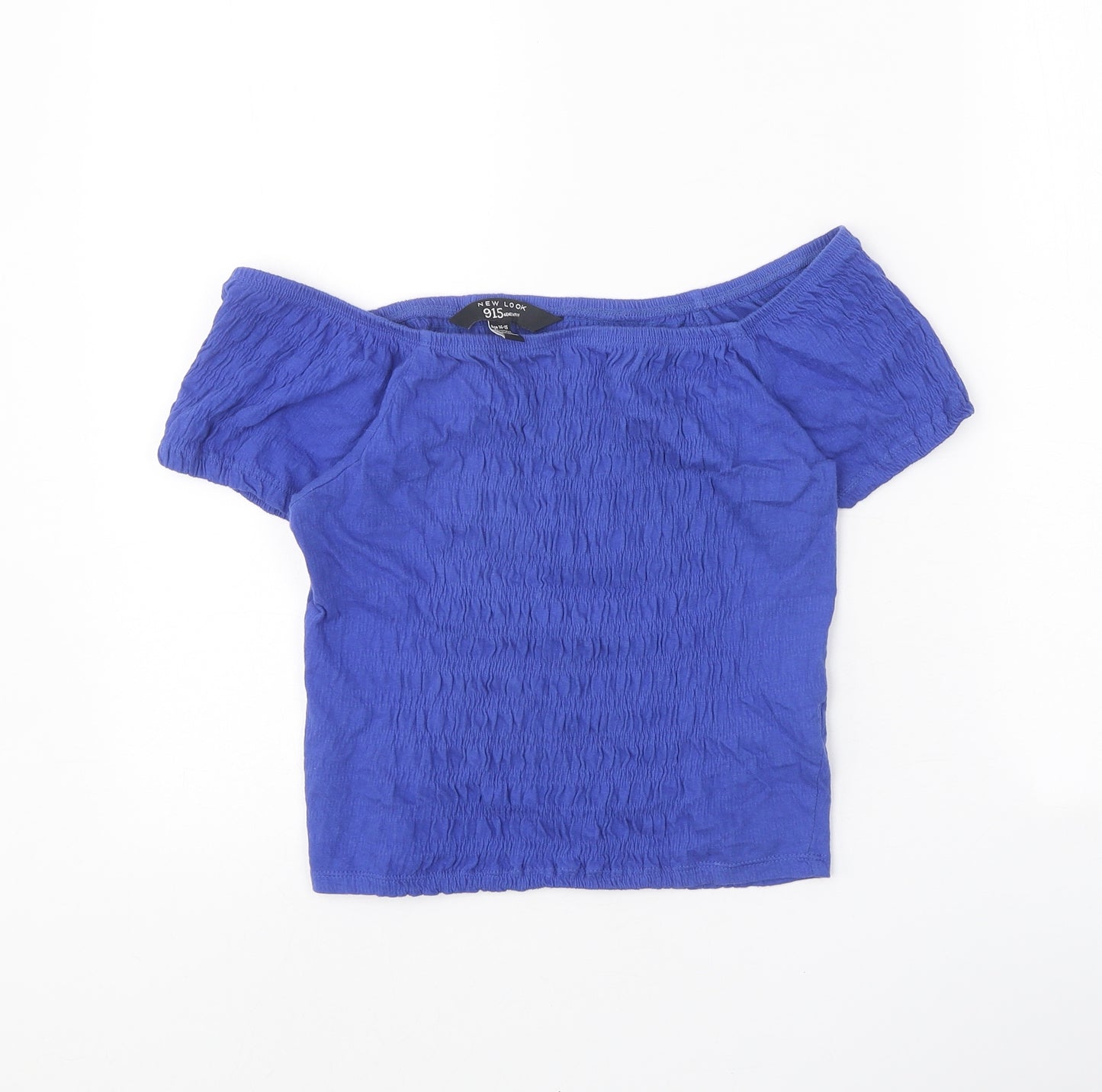 New Look Girls Blue Cotton Cropped Tank Size 14-15 Years Off the Shoulder Pullover - Shirred