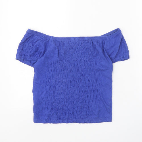 New Look Girls Blue Cotton Cropped Tank Size 14-15 Years Off the Shoulder Pullover - Shirred