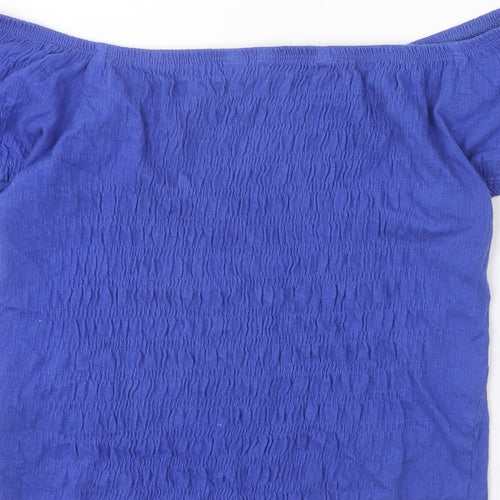 New Look Girls Blue Cotton Cropped Tank Size 14-15 Years Off the Shoulder Pullover - Shirred