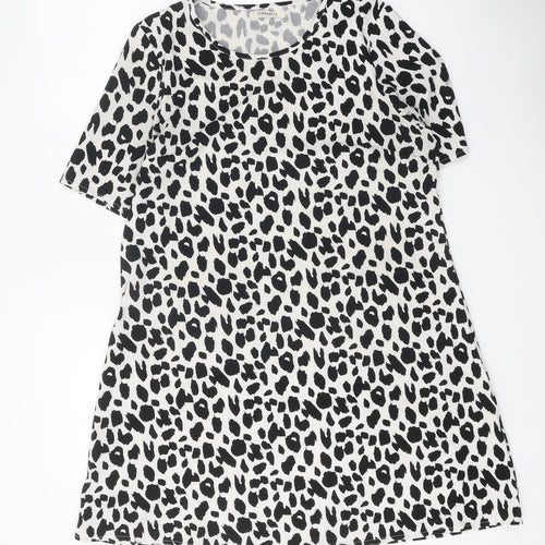 Glamorous Womens White Animal Print Polyester T-Shirt Dress Size 8 Boat Neck Pullover - Leopard Print