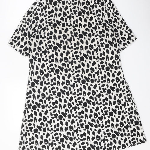 Glamorous Womens White Animal Print Polyester T-Shirt Dress Size 8 Boat Neck Pullover - Leopard Print