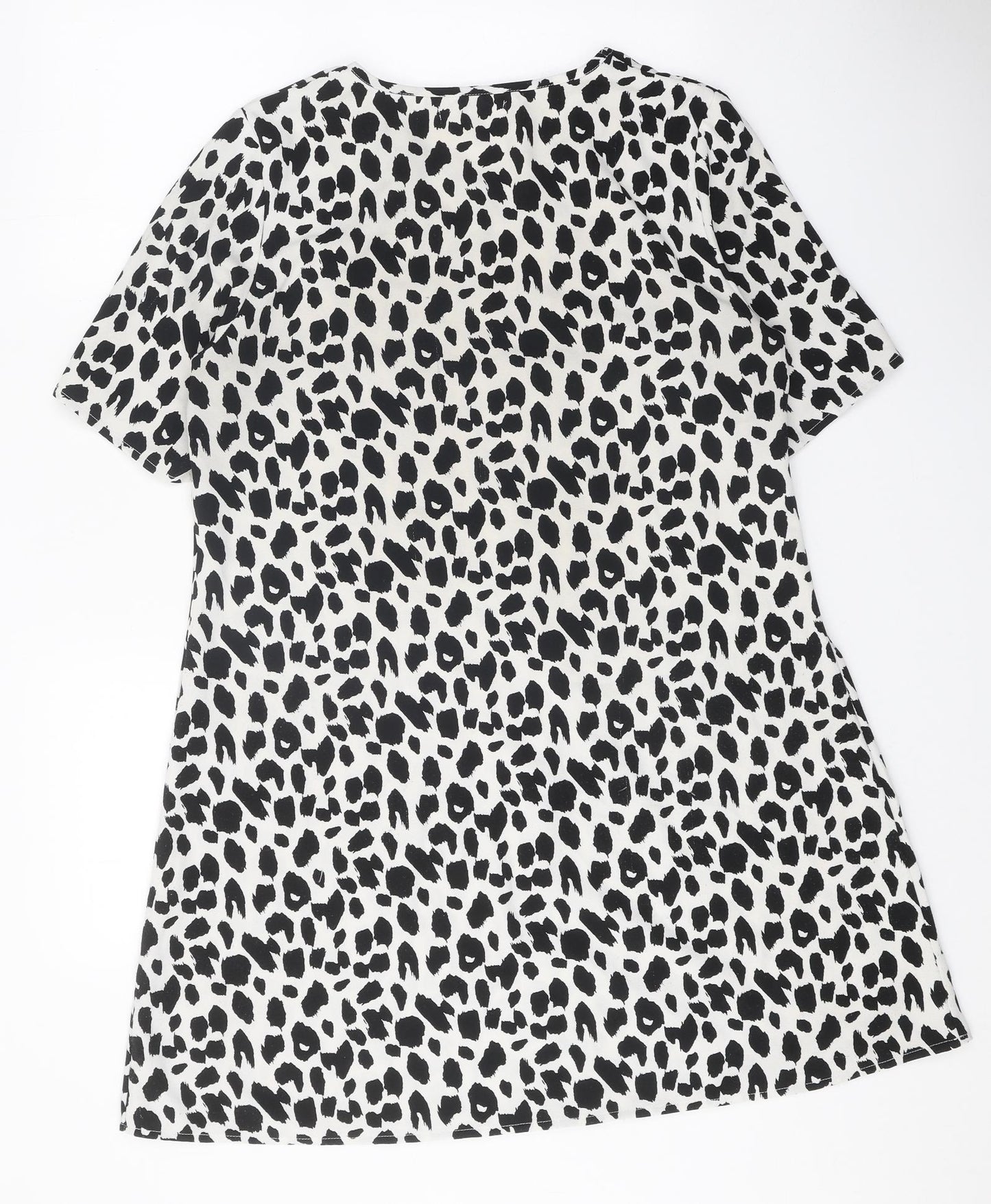 Glamorous Womens White Animal Print Polyester T-Shirt Dress Size 8 Boat Neck Pullover - Leopard Print