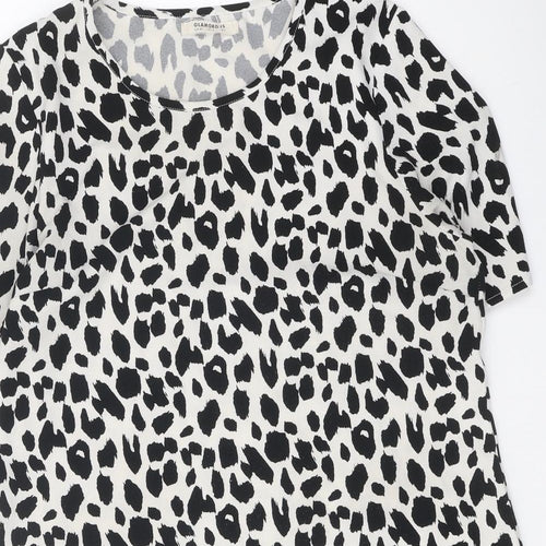 Glamorous Womens White Animal Print Polyester T-Shirt Dress Size 8 Boat Neck Pullover - Leopard Print