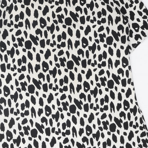 Glamorous Womens White Animal Print Polyester T-Shirt Dress Size 8 Boat Neck Pullover - Leopard Print