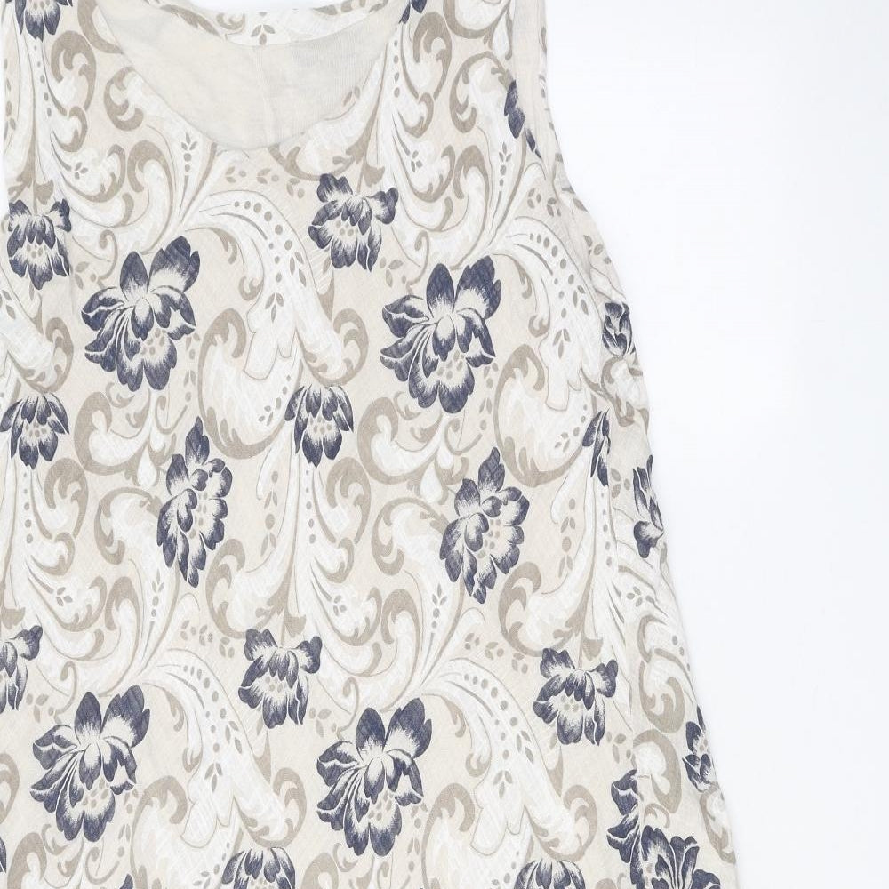Made in Italy Womens Beige Floral Cotton A-Line One Size Boat Neck Pullover