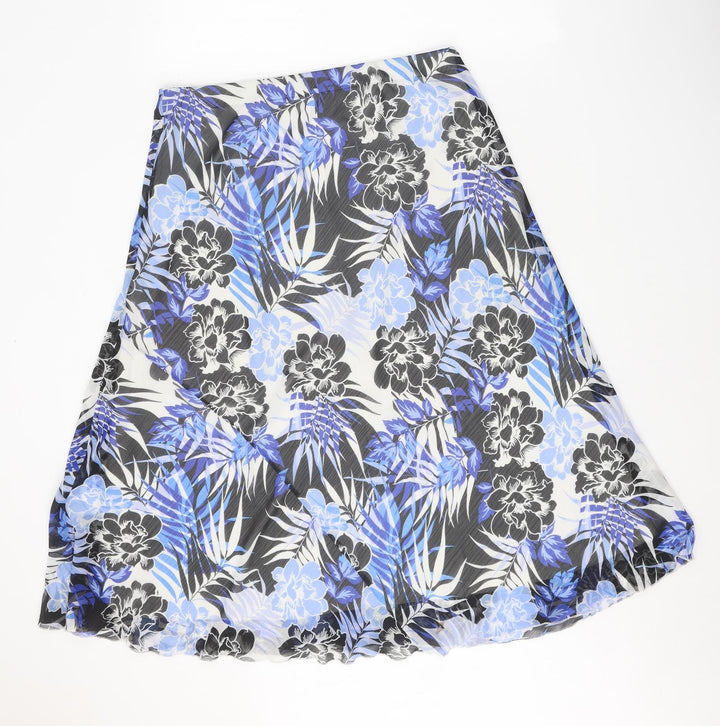 EWM Womens Blue Floral Polyester Swing Skirt Size 32 in