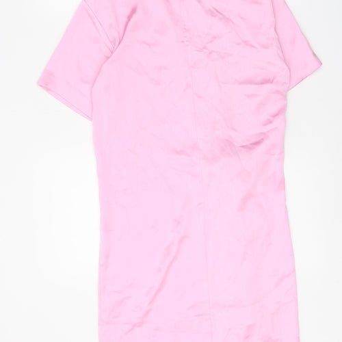 Zara Womens Pink Polyester Sheath Size XS Round Neck Zip - Twist Detail
