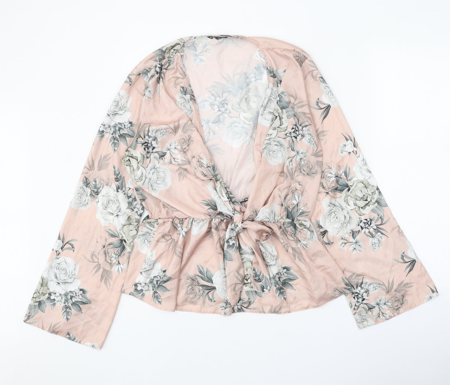 Select Womens Pink Floral Polyester Wrap Blouse Size 16 V-Neck