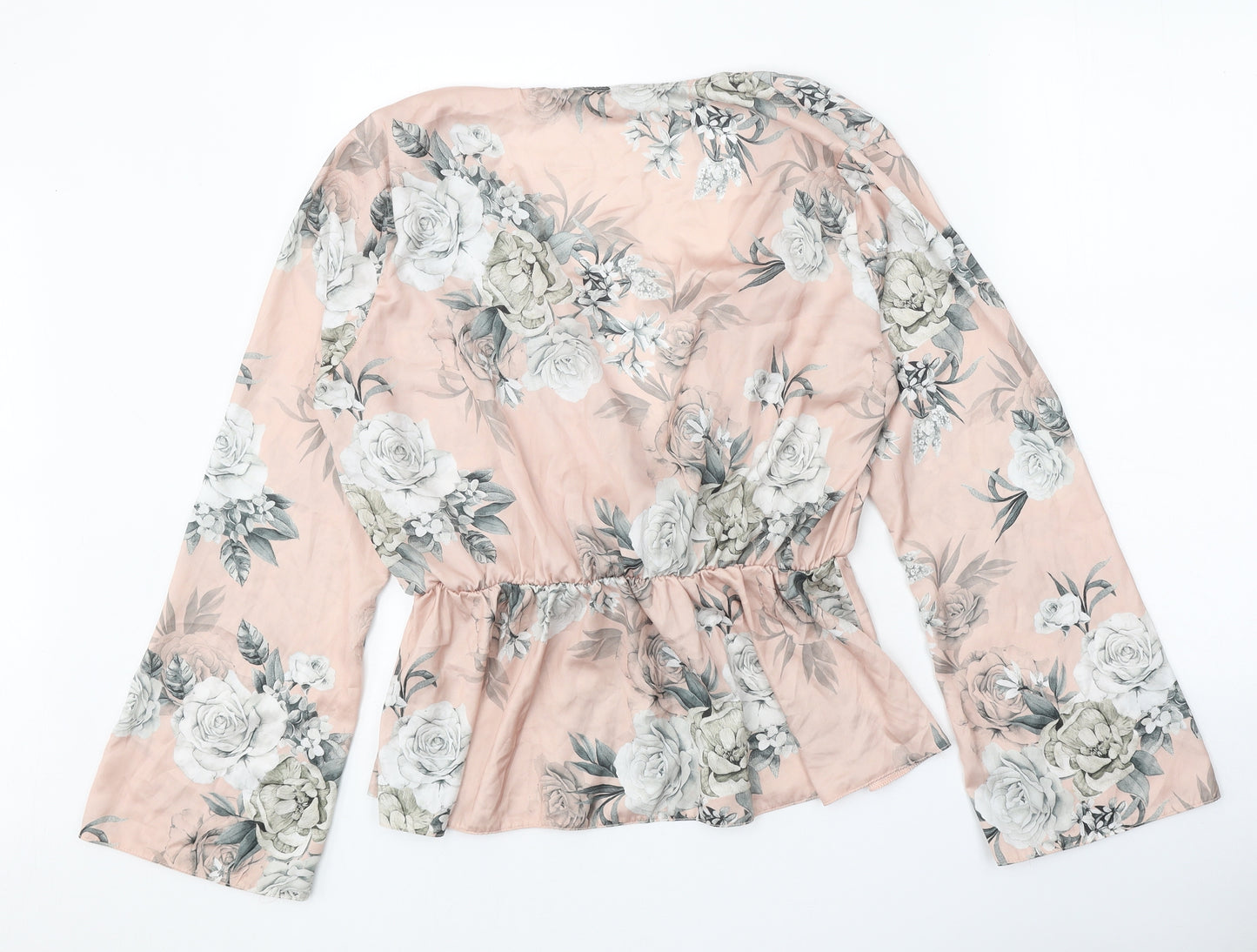Select Womens Pink Floral Polyester Wrap Blouse Size 16 V-Neck