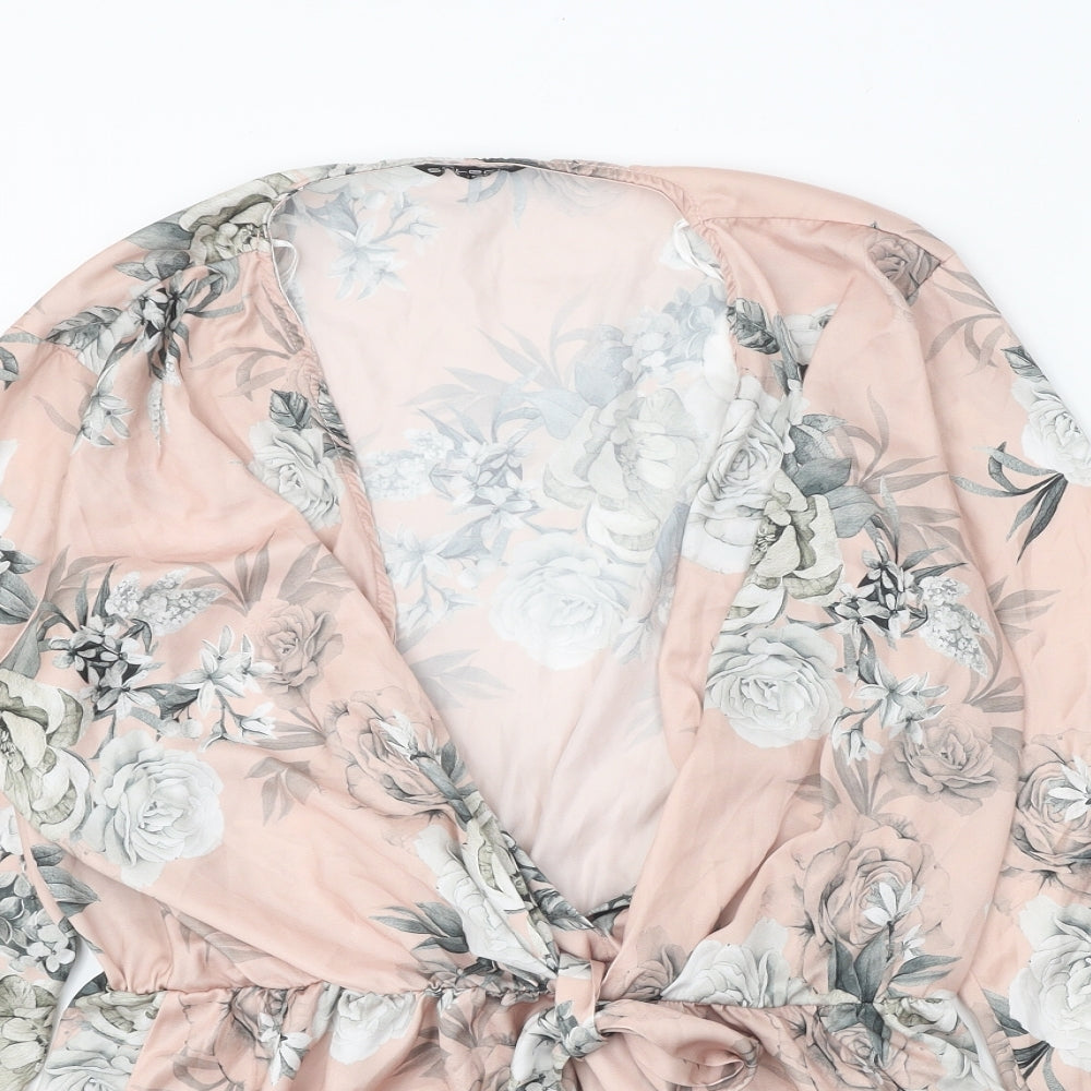 Select Womens Pink Floral Polyester Wrap Blouse Size 16 V-Neck