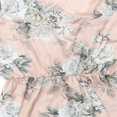 Select Womens Pink Floral Polyester Wrap Blouse Size 16 V-Neck