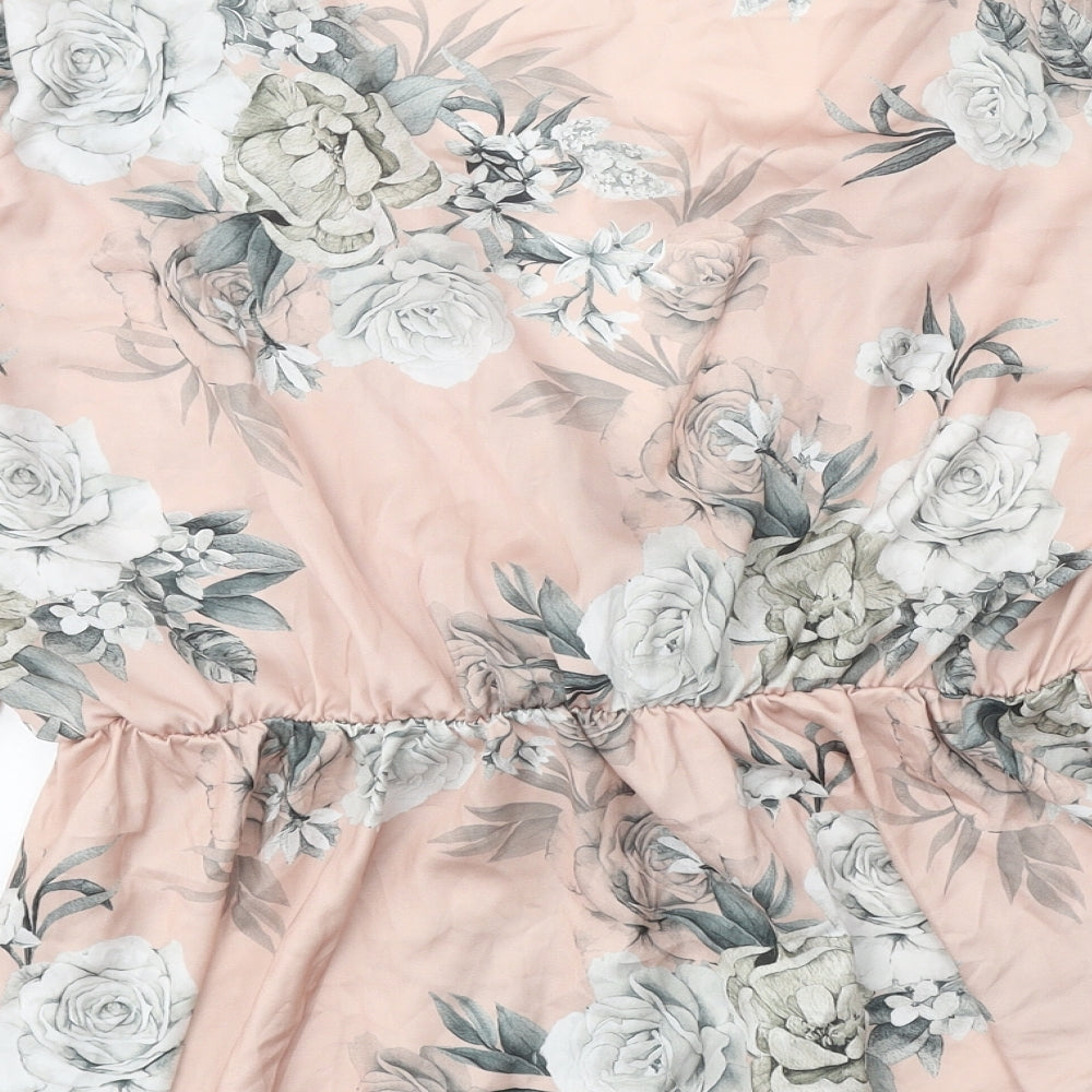 Select Womens Pink Floral Polyester Wrap Blouse Size 16 V-Neck