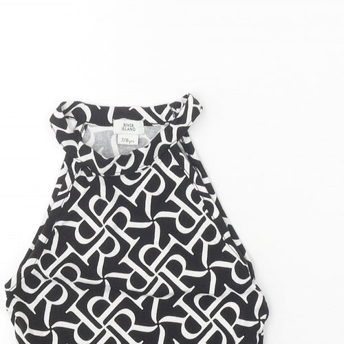 River Island Girls Black Geometric Cotton Cropped Tank Size 7-8 Years Halter Pullover