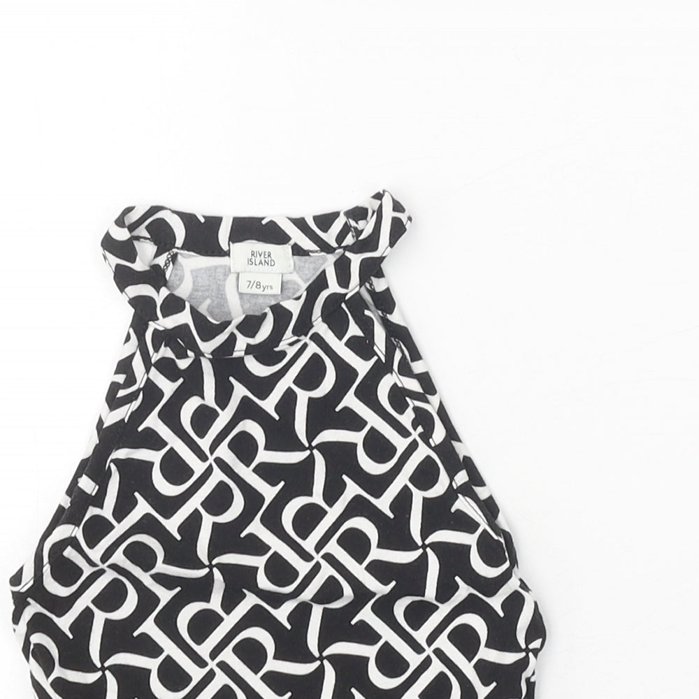 River Island Girls Black Geometric Cotton Cropped Tank Size 7-8 Years Halter Pullover
